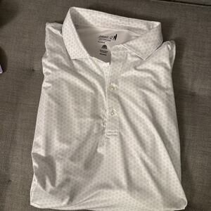 NWOT johnnie-O Bridger Performance Polo Victory White/Blue Geometric! Sz Xl